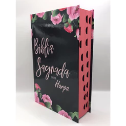 Bíblia Sagrada Tamanho Médio 12,5x19 cm Com Harpa palavras de Jesus em Vermelho Capa Dura Rosas Black