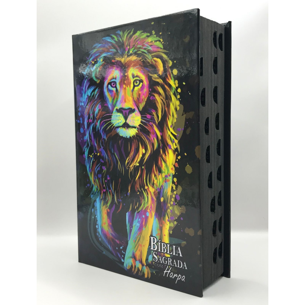 Bíblia Sagrada Tamanho Médio 12,5x19 cm Com Harpa palavras de Jesus em Vermelho Capa Dura Leão Pintura Inteiro 2 em Oferta na Shopee