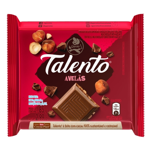 Chocolate Ao Leite Com Avelãs Garoto Talento Pacote 85g em Oferta na Shopee