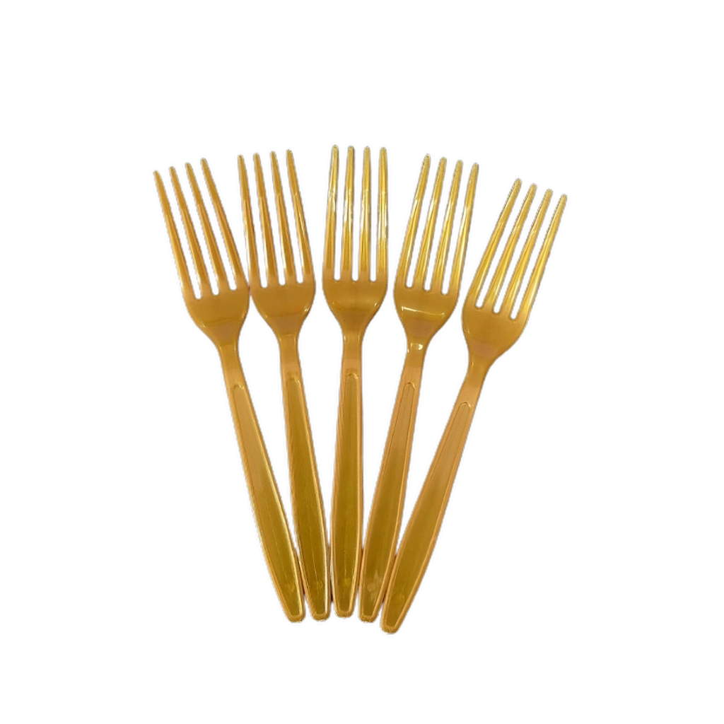 Kit 50 Garfos Descartáveis Reforçados Churrasco Dourado