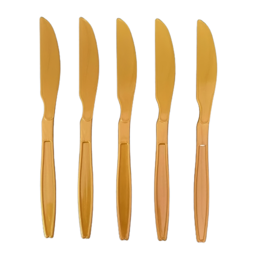 Kit 50 Facas Descartáveis Reforçadas Churrasco Dourado