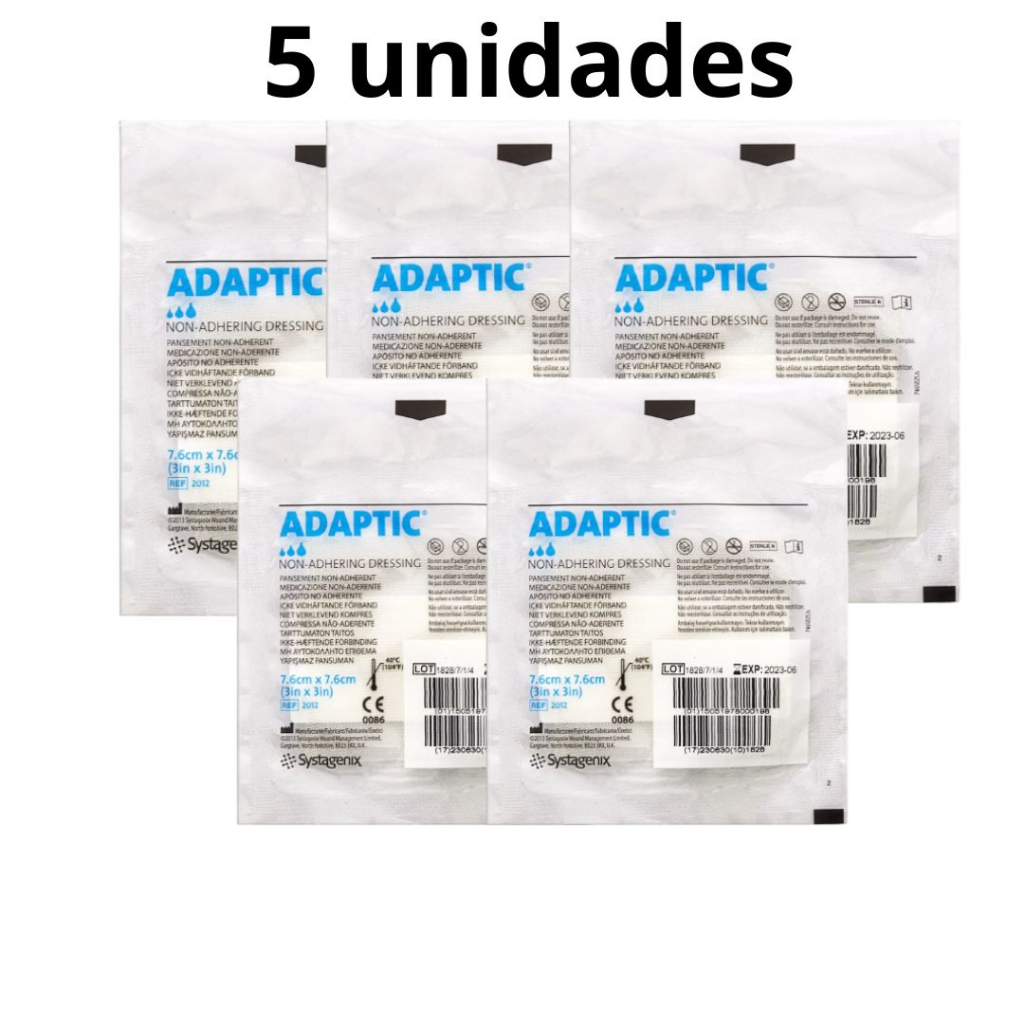 1 Ou 5 Curativos Cobertura De Silicone Para Feridas Malha Não Aderente Adaptic 7,6 X 7,6 Cm Systagenix