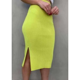 saia midi tricot canelada com fenda do lado