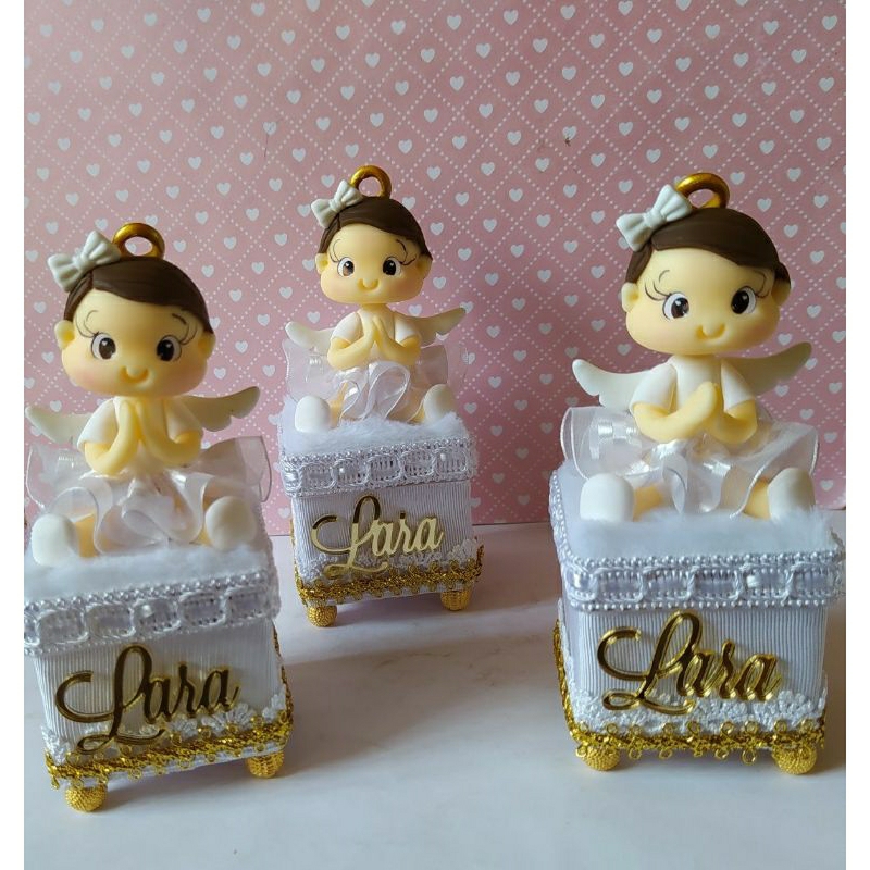 Lembrancinha batizado/ Batismo/ Personalizado de luxo/ Caixinha de luxo/ Anjinha/ biscuit/ Padrinhos *valor unitário*