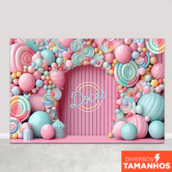 Fundo Fotográfico Infantil Dia das Crianças Cenário Doces Smash Painel Sublimado para Foto Em Tecido