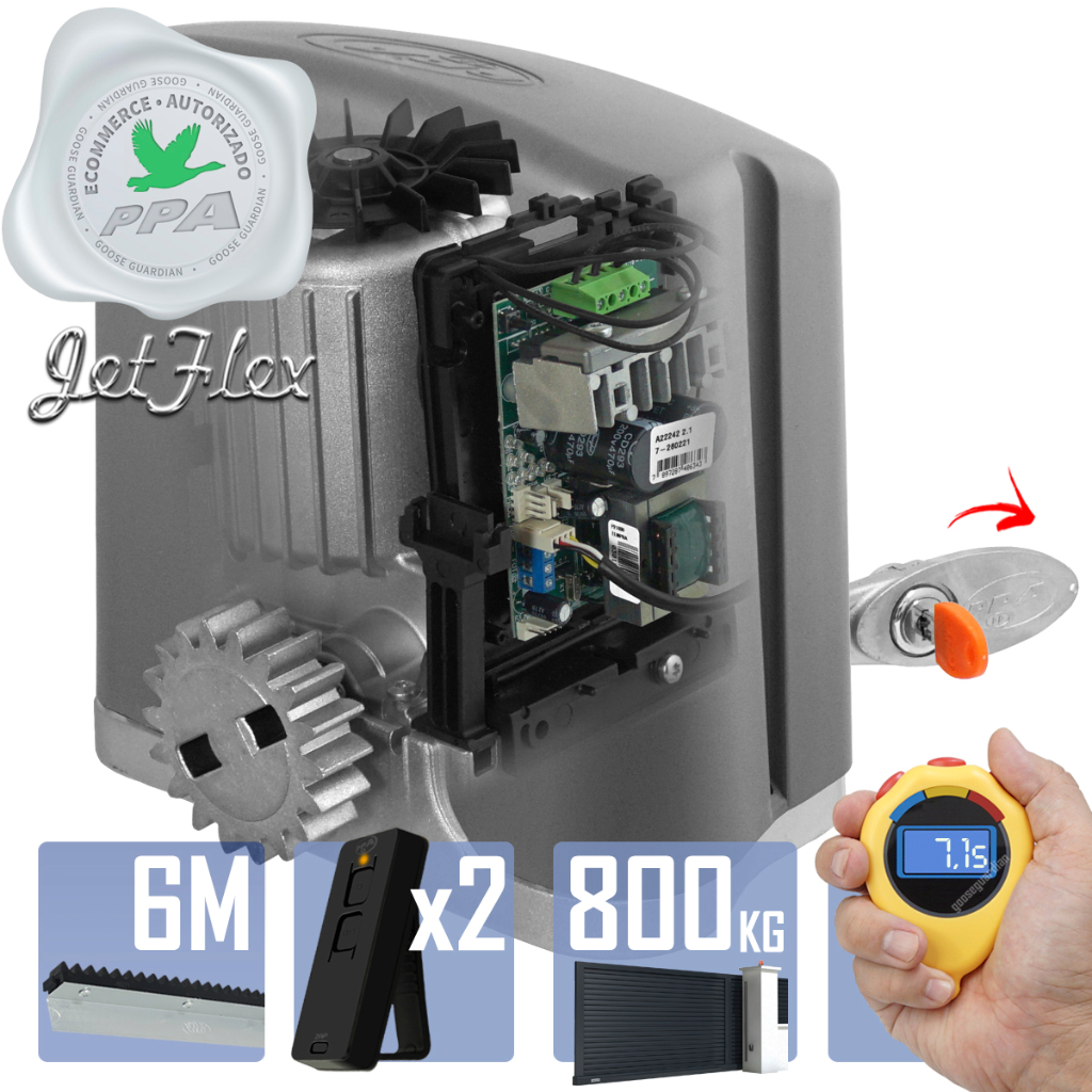 Kit Motor Ppa Dz Rio Jet Flex 6m Crem 2 Control Portão 800kg