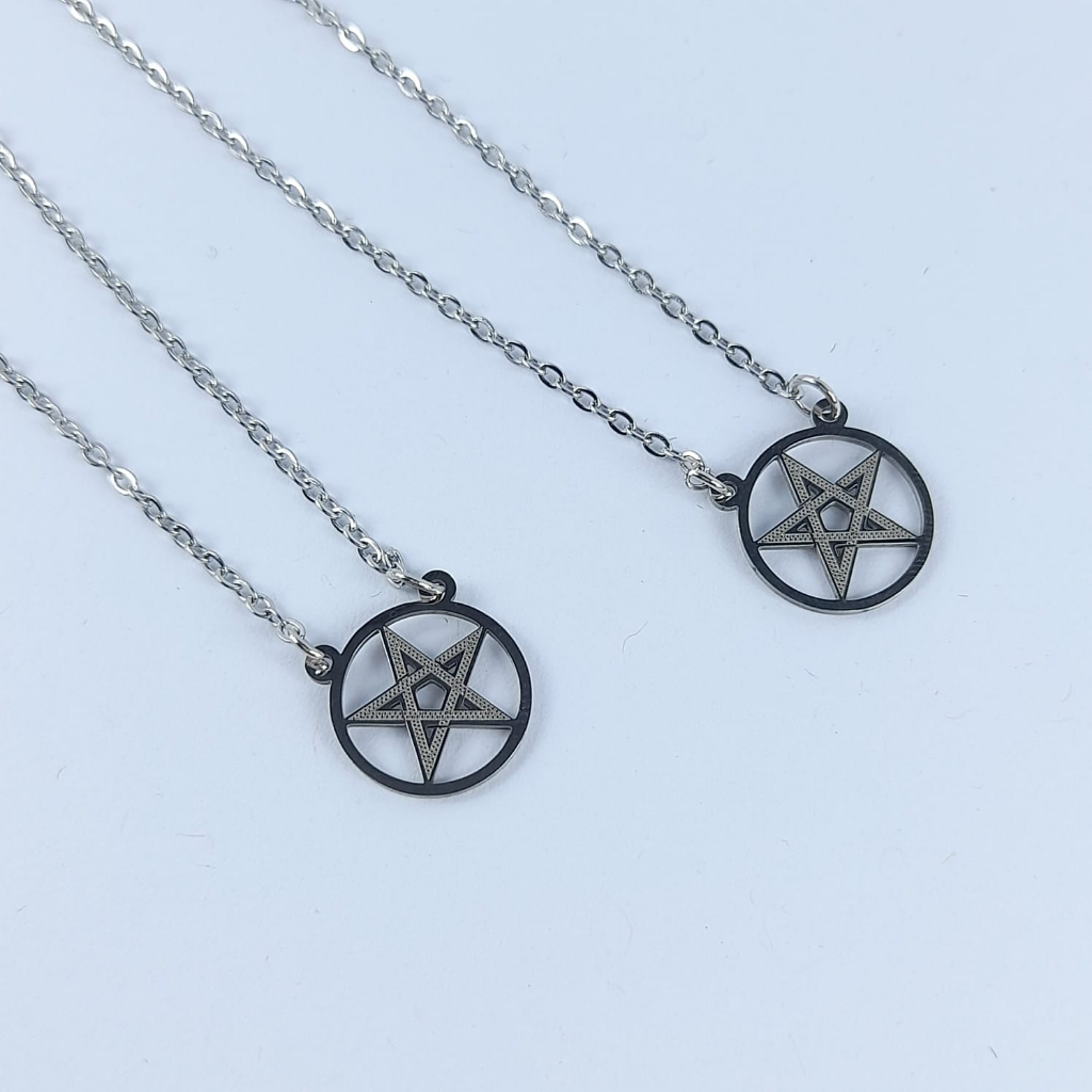 Estrela Pentagrama Escapulário 60cm Pingente Fixo Cinco Pontas Entrelaçada