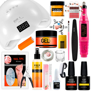 Kit Unha Gel Fibra De Vidro Profissional Lixadeira Alongamento Lixa Eletrica Unhas Pre Cabine Uv