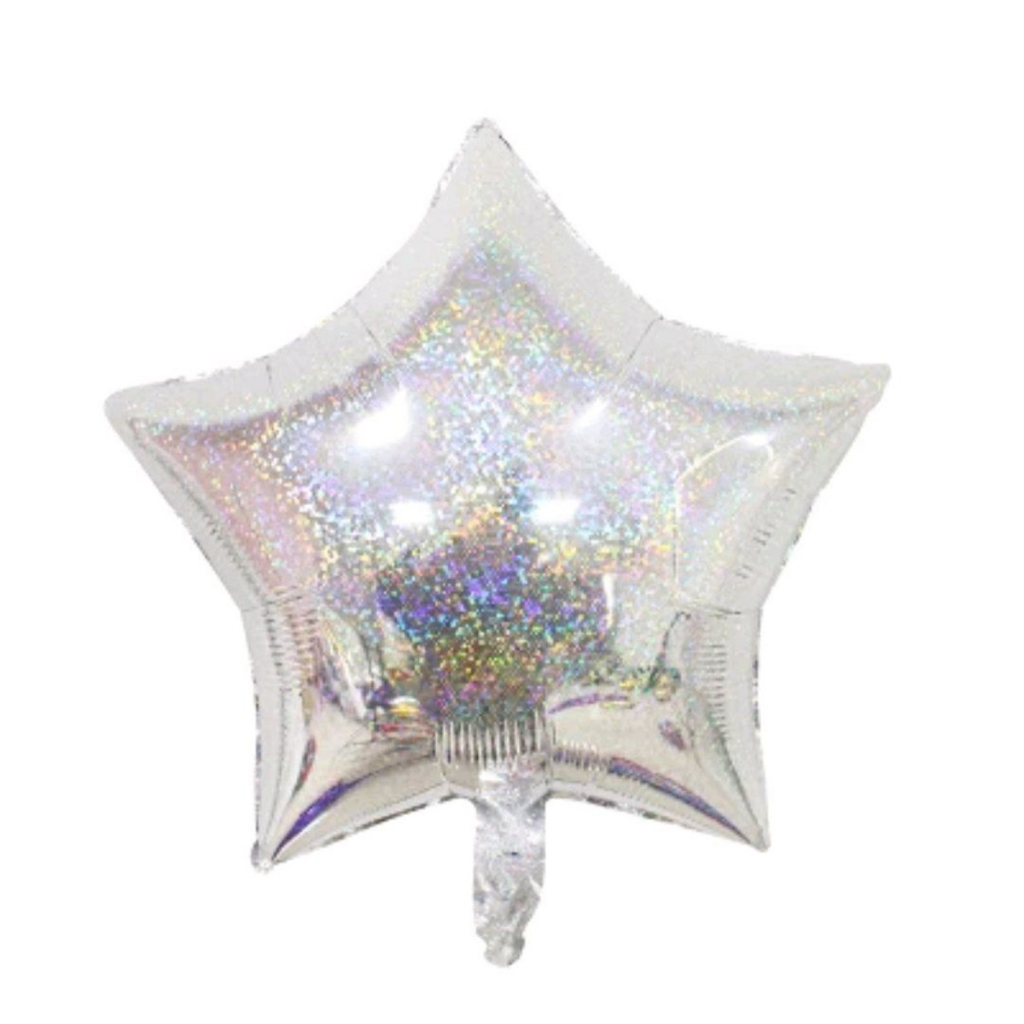 10 Balão Metalizado Estrela Prata Holográfico 45cm