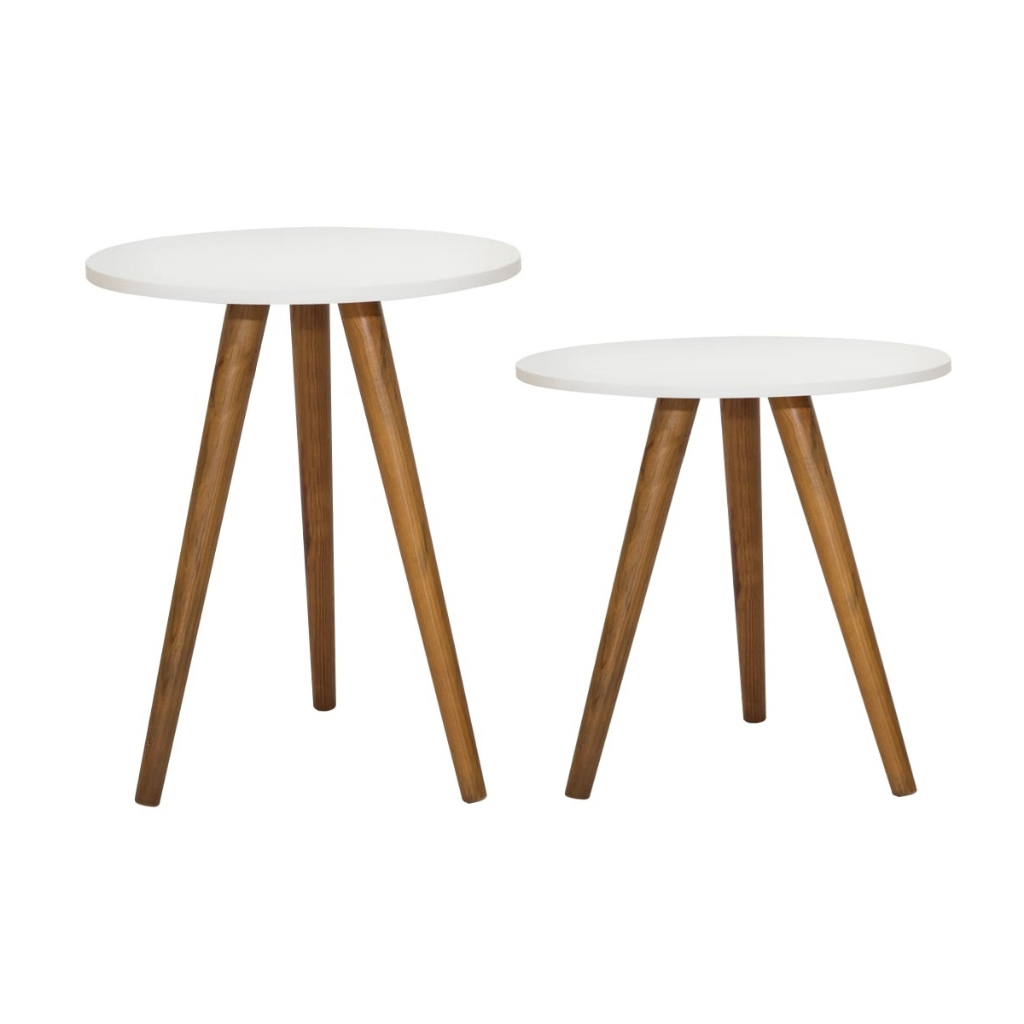 Kit 2 Mesinhas 70 Cm E 55 Cm De Apoio Pé Palito Tripé Retrô Mesa de Canto