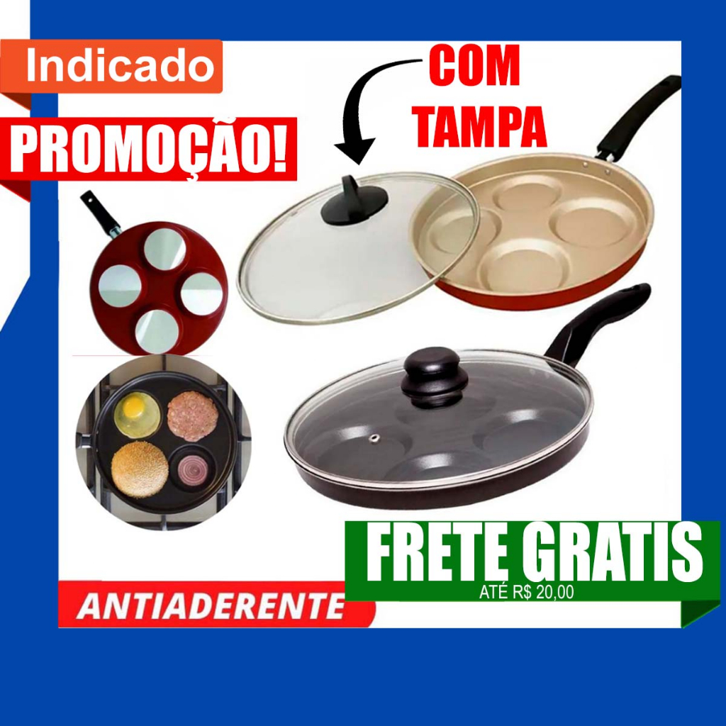 Frigideira 4 em 1 Frigideira 4 ovos 4 ovo Frigideira Antiaderente Frigideira Multiuso com Divisórias Com Tampa Ovos Hamburgueres