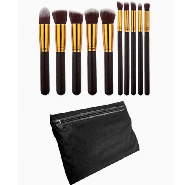 Kit 10 pinceis de maquiagem Pinceis esfumar contorno Kabuki profissional Com Necessaire