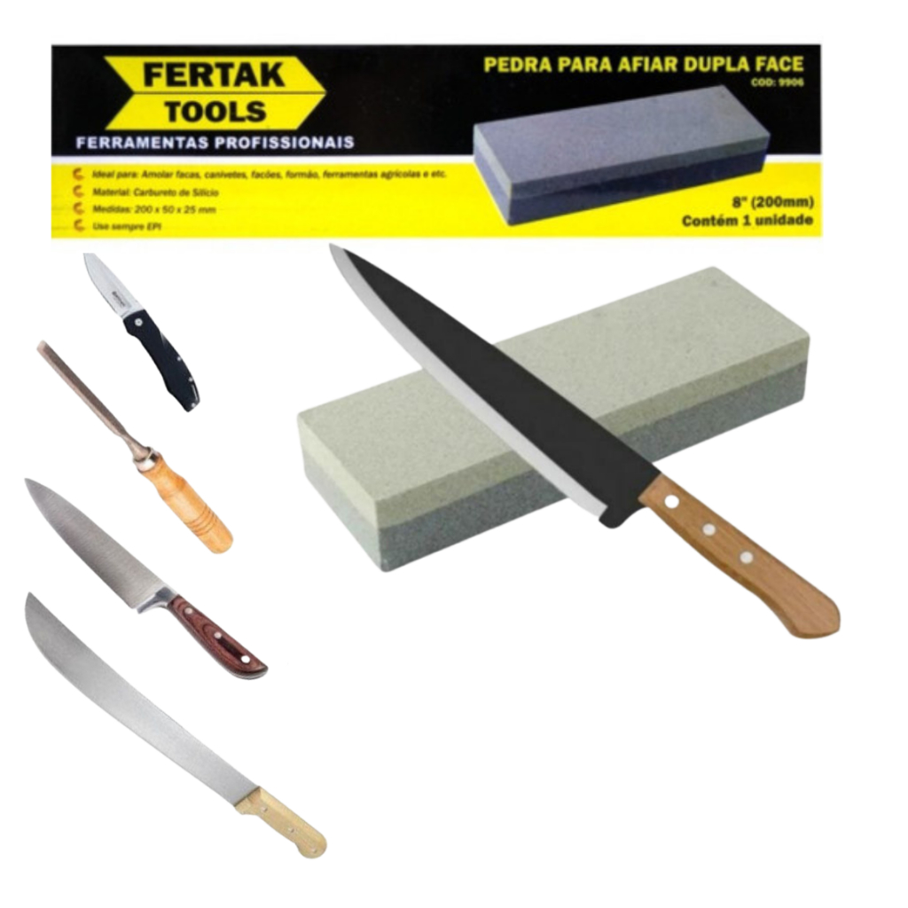 Pedra de Afiar Amolar Faca Facão Canivete Dupla Face 8" (15 cm) Uso Profissional Cozinha