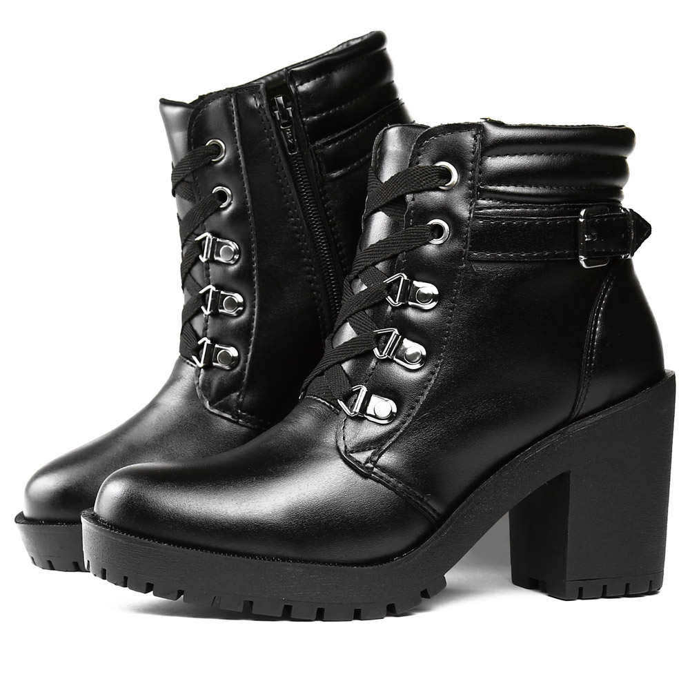 Bota Coturno Tratorado Cano Curto Salto Alto Grosso Bloco Moda Feminina Outono Inverno Presente