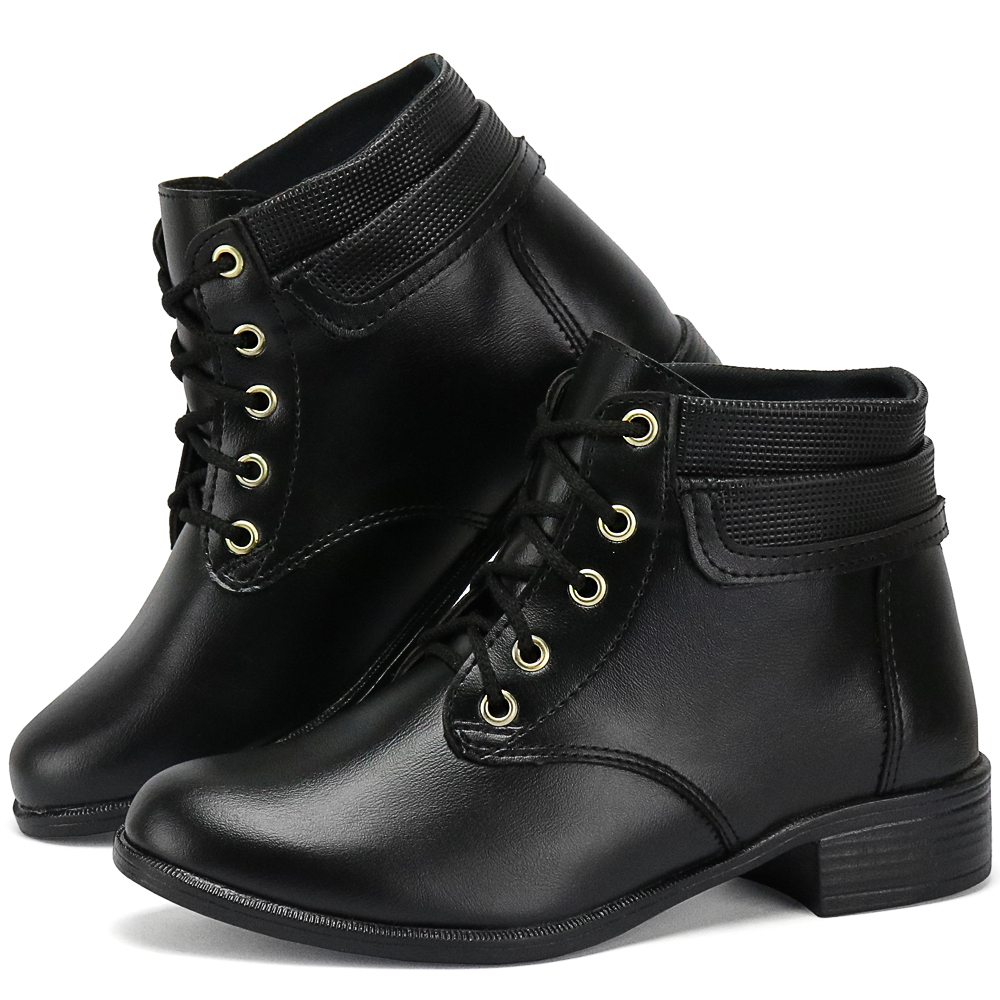 Bota Coturno Casual Feminina com Cadarço Cano Curto Baixo Moda Blogueira Fashion Rock Estilo Casual