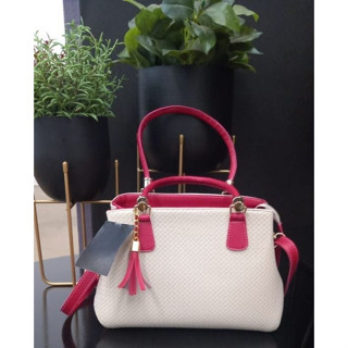 Bolsa Feminina de Ombro Com Divsória + Alça Transversal Bolsas Oferta Cor Pink com Marfim