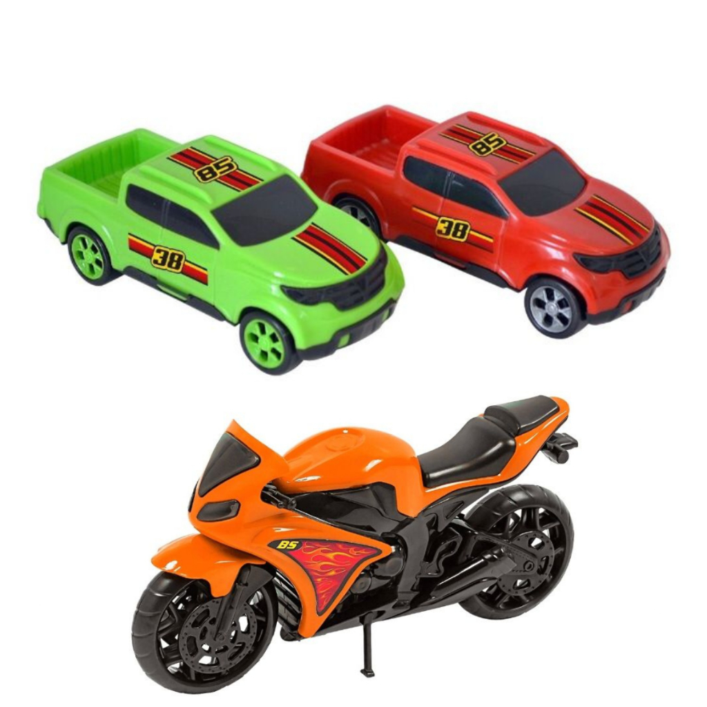 Kit Brinquedos De Menino Moto + 2 Carrinho Infantil Carro Motinha Brinquedo