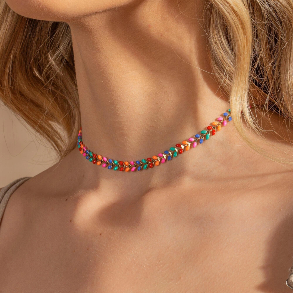 Choker Escama de Peixe Colorido Folheado Choker Feminino Escama