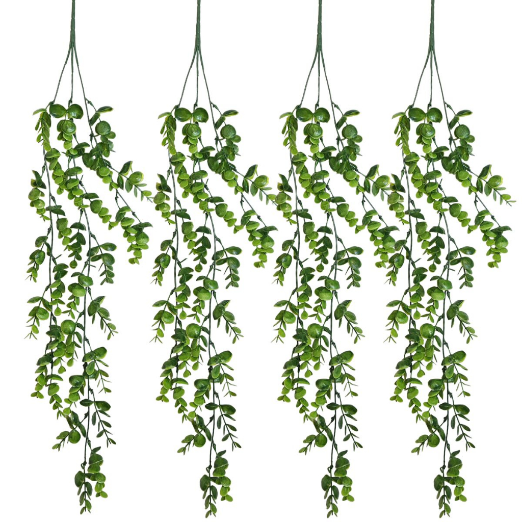 Kit 4 Pendentes De Eucalipto Folhagem Artificial Planta Para Parede Verde Vaso Cachepot Arranjo Decorativo Toque Real