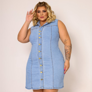 Vestido Jeans Plus Size Feminino Lycra Casual Soltinho Mulher