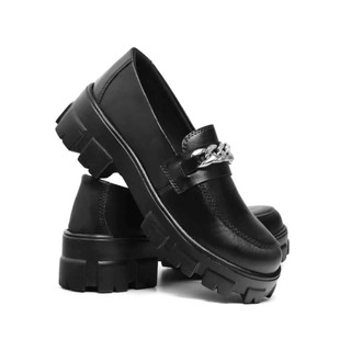 Mocassim Feminino Tratorado Plataforma Blogueira Metal Corrente promoção