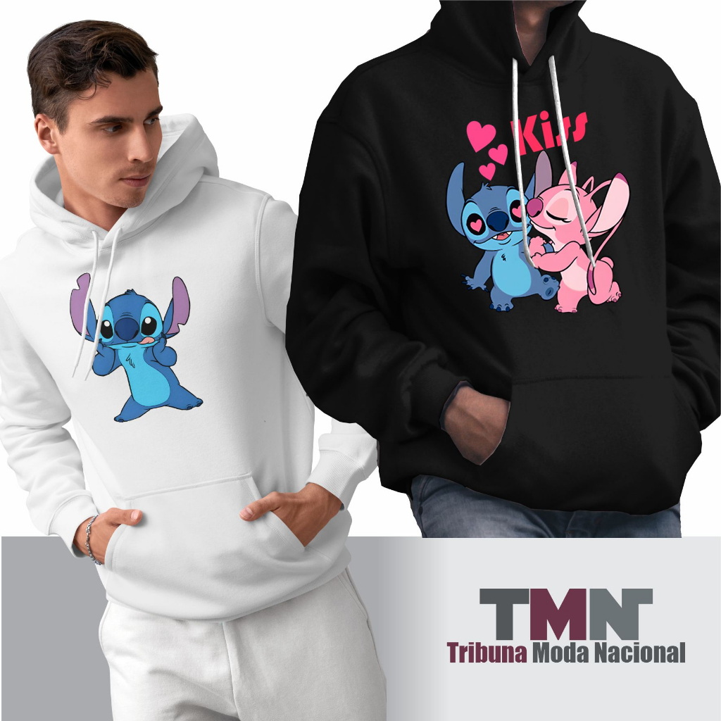 Blusa Moleton Lilo & Stitch Preto e Branco Unisex Várias Estampas Desenho Anime