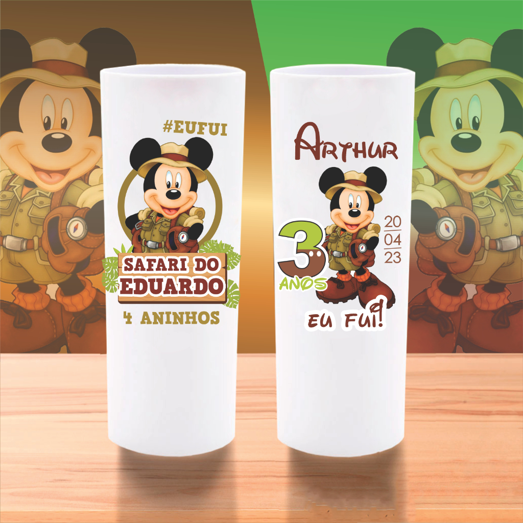 50 Copos Long Drink MICKEY SAFARI Personalizados Lembrancinha Mickey Baby Aniversário Chá Fraldas