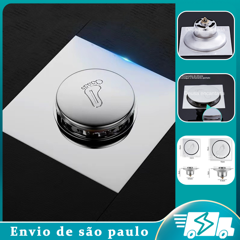 Ralo Click Inteligente 10x10 Cm -15x15 Cm Quadrado Inox Banheiro Veda Cheiro em Oferta na Shopee