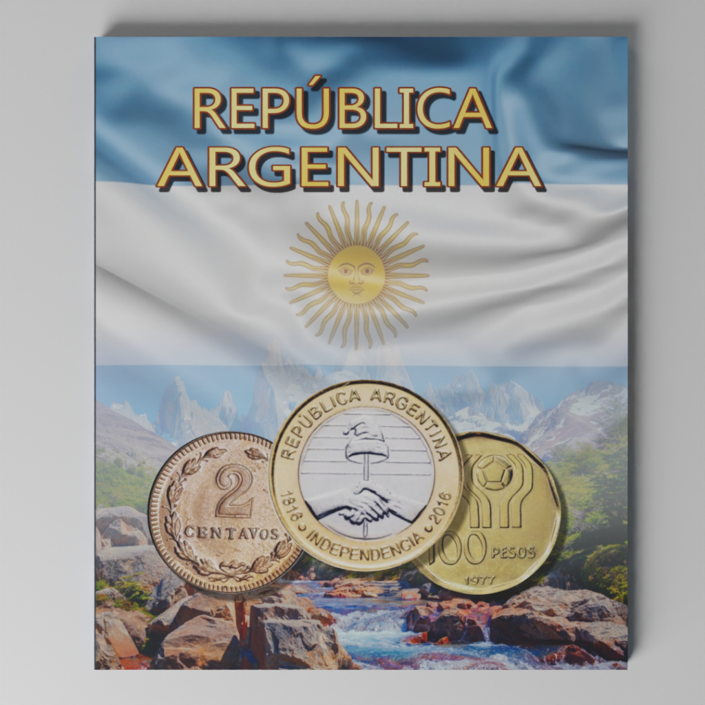 Álbum Para Moedas Republica Argentina 1881-2024 - Organizer - 1 Moedas de cada Tipo