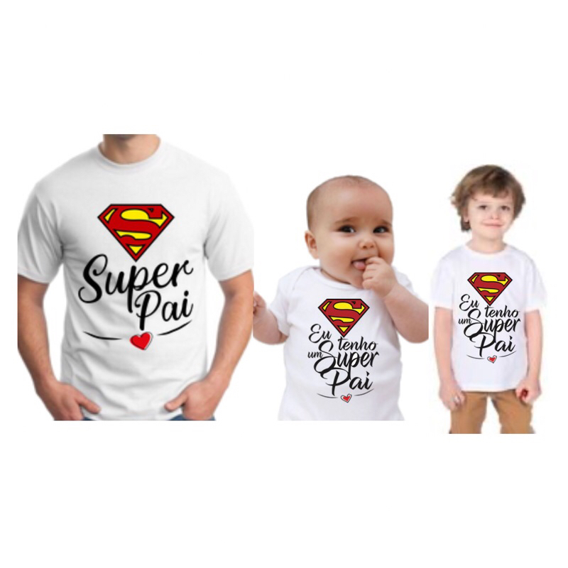 Kit 3 pçs Camiseta Unissex & Camisetas Infantis& Bebê/Dia dos Pais/Super Pai/Super Filha/H...