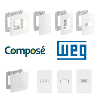 Tomadas 10A/20A, Interruptores Simples/Paralelos, Placa Cega e Linhas Modulares/RJ11 WEG Compose