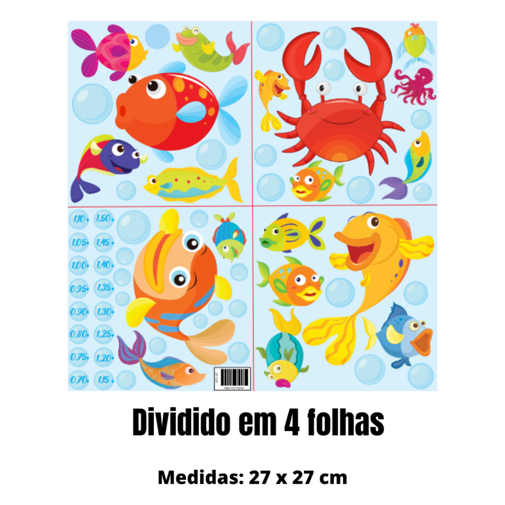 Adesivo de Parede Infantil - Fundo do Mar - Regua - Peixes - Bolhas - Quarto - Bebê - Menino - Menina