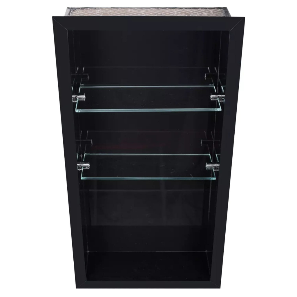 Nicho Em Porcelanato Vertical Preto Para Banheiro Com Prateleiras De Vidro — imagem 2 de 2