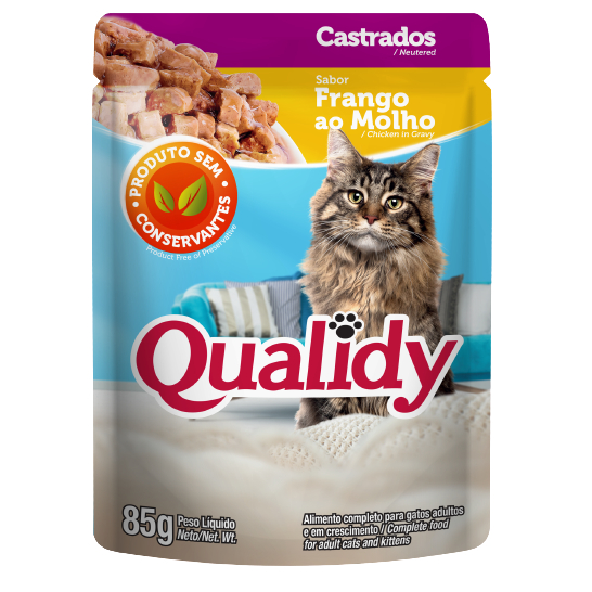 Sachê Qualidy Gatos Castrados Frango 10x85g