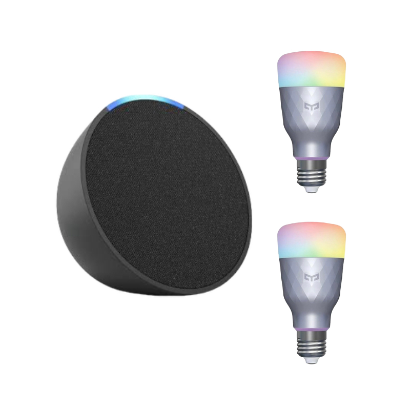 Kit Caixa som bluetooth Alexa Pop c/ 2 lâmpadas led smart