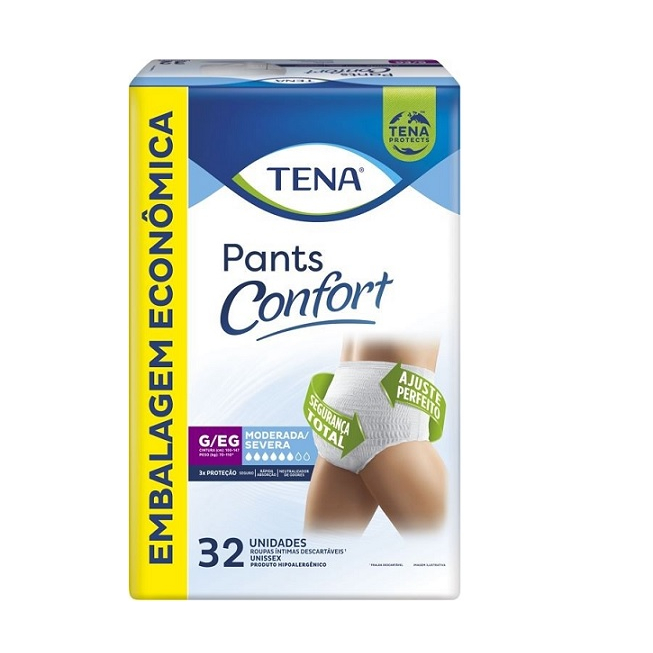 Fralda Geriátrica / Roupa Intima Geriátrica Fralda Calça Descartável Tena Pants Confort G/EG com 32 unidades