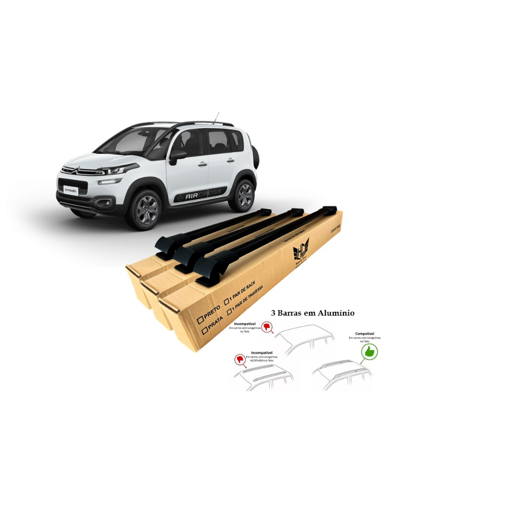Rack Travessa Aircross 2010 A 2019 3 Barras Bagageiro Larga Heavy Car