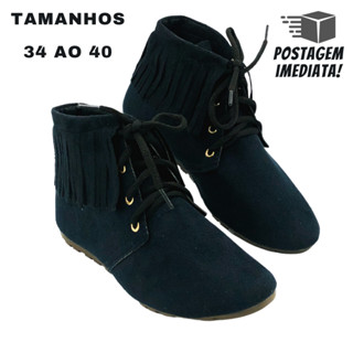 Bota Feminina FRANJA Rasteirinha Inverno Cano Franja Tendência