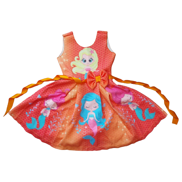 Vestido Festa Princesa Infantil Sereia Ariel + Acessórios (luva, trança, coroa e vara)