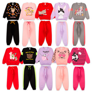 Kit Sortido 6 Peças de Roupas Feminino Infantil Inverno – 3 blusas casacos + 3 calças de 1 ao 10 – Kit 3 Conjuntos Moletom Infantil Menina Inverno com Calça e Casaco