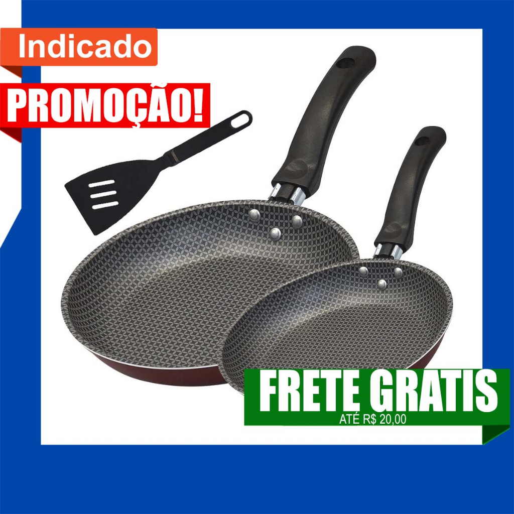 Jogo Frigideira Antiaderente Conjunto Frigideira Antiaderente Kit 2 Frigideiras Antiaderente mais Espátula Enjoy Francesa