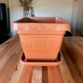 Kit 3 Vasos Com Prato Plástico Quadrado Grande Terracota 18 Litros Reforçado Jardim Decorativo 32x32 em Oferta na Shopee