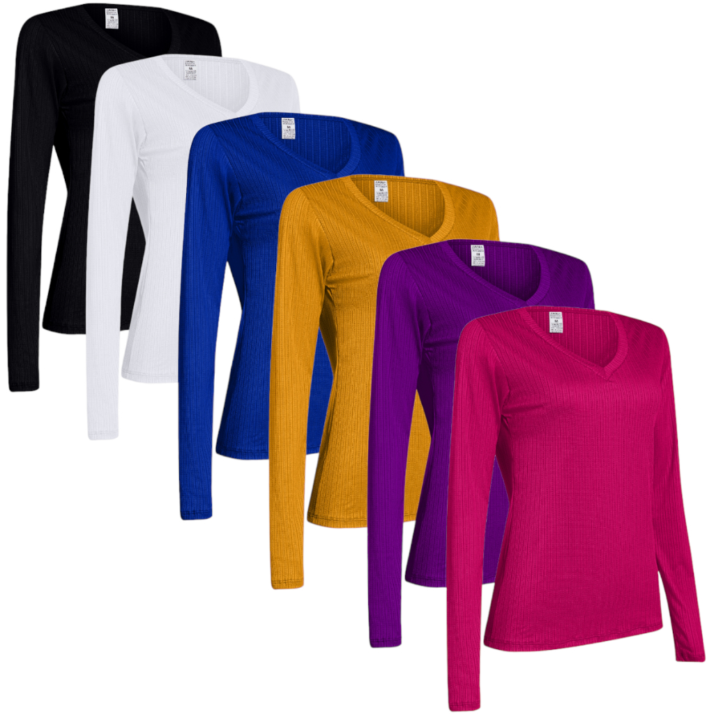 Blusa Manga Longa Feminina Babylook Canelada Gola V Premium em Oferta na Shopee