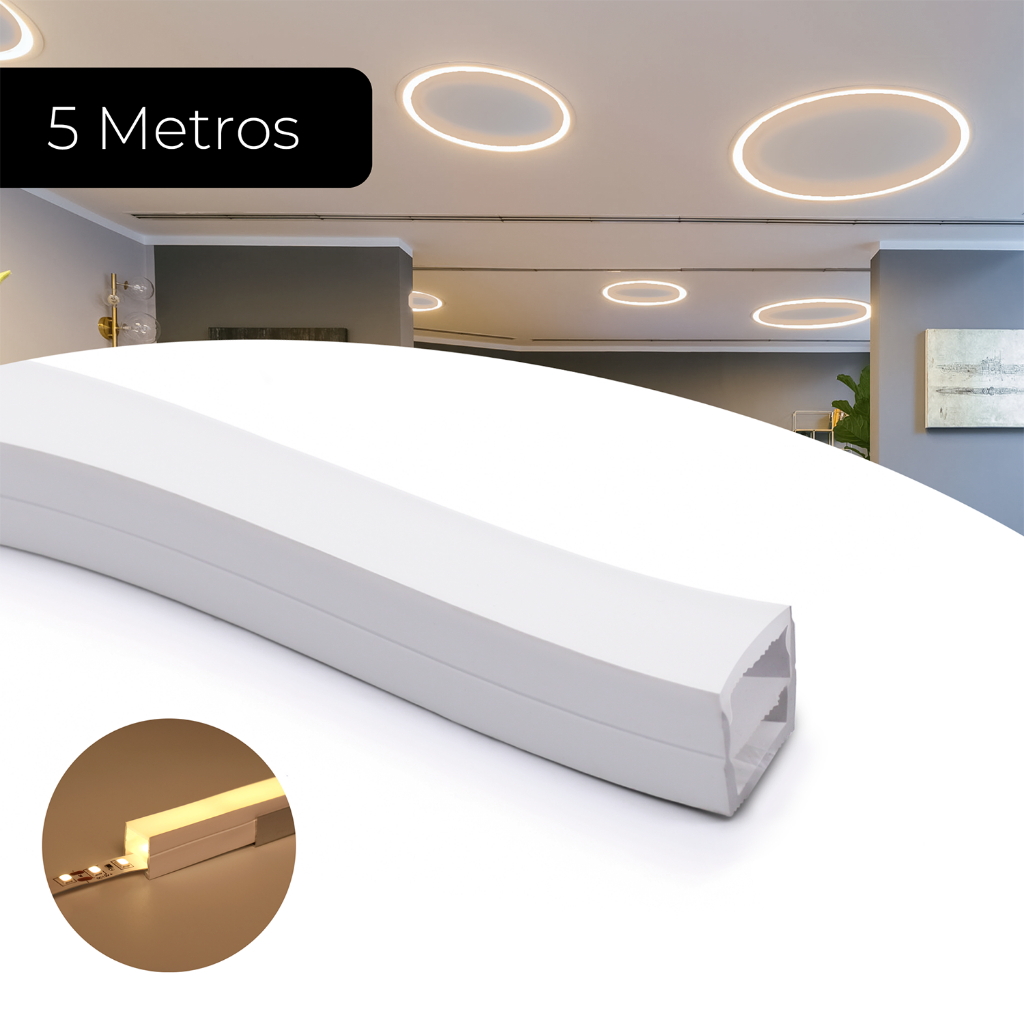 Perfil Sobrepor 5m 10x10mm Flexível Silicone P/ Fita Led