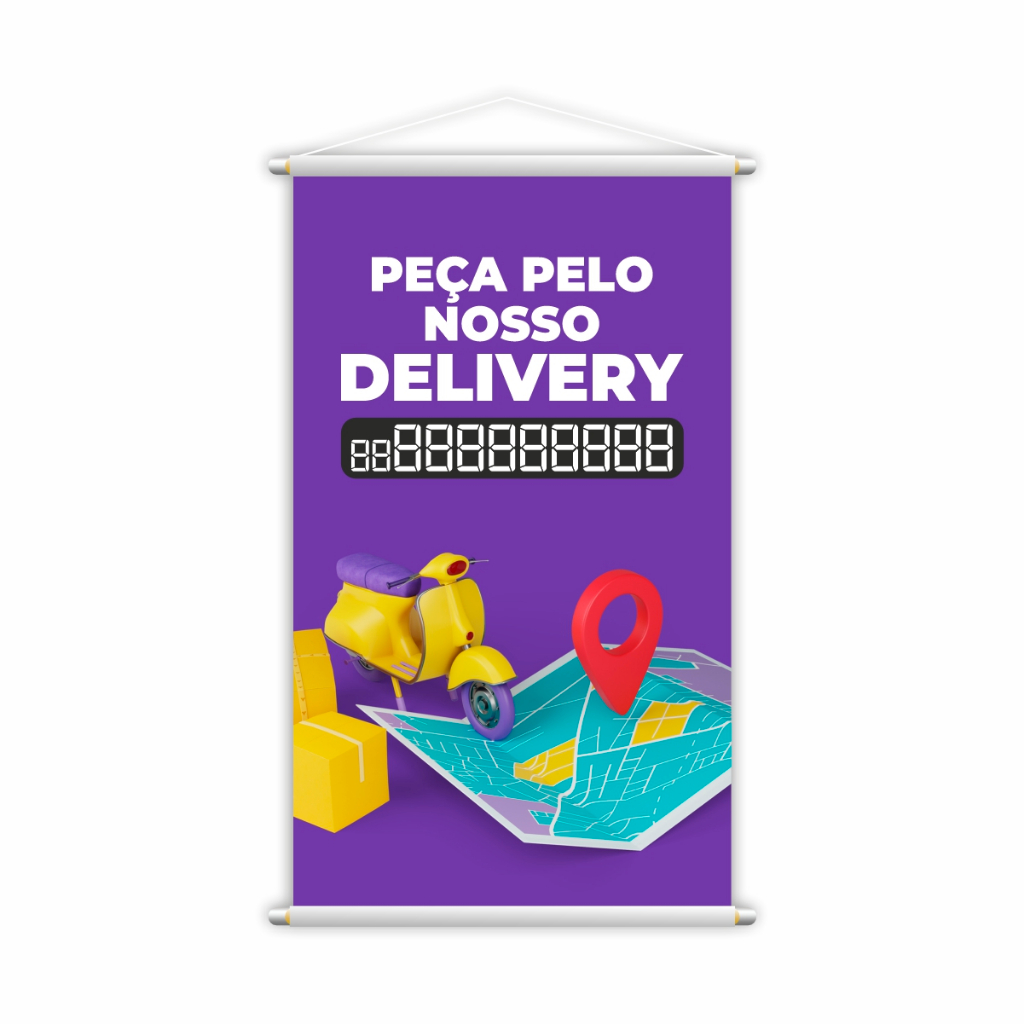 Banner Peça Pelo Nosso Delivery Entregas com Telefone para Contato para Publicidade e Propaganda