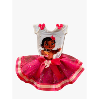 Conjunto Moana com Saia de Tule e Body personalizados com perolas e lacinho Envio Rápido