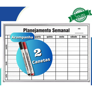 Lousa Quadro De Aviso Planejamento Semanal Moldura Alumínio 60x40cm + ( 2 CANETAS + APAGADOR ) em Oferta na Shopee