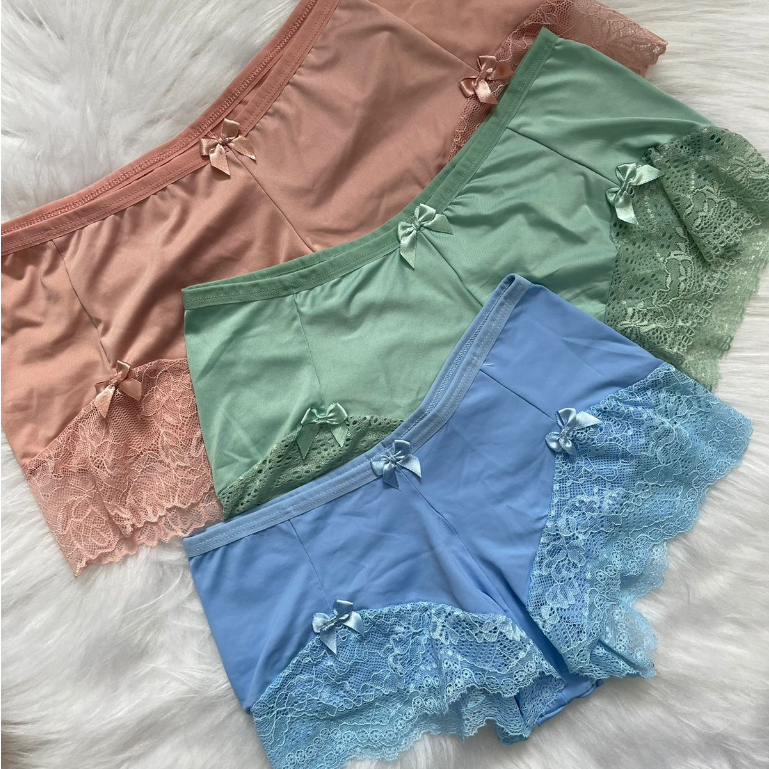 Calcinha Shortinho Feminino Plus Size Lingerie Em Microfibra Com Recorte de Renda e Forro Algodão