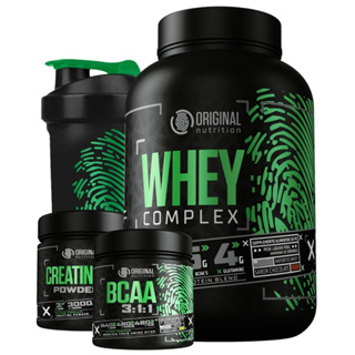 Kit Suplemento em pó Whey Complex Protein Blend + Bcaa + Creatina + Shaker ORIGINAL NUTRITION em Oferta na Shopee
