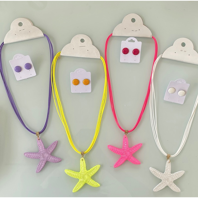 Kit colar estrela do mar + brinco botão resina 1 Cm coloridos femininos em Oferta na Shopee